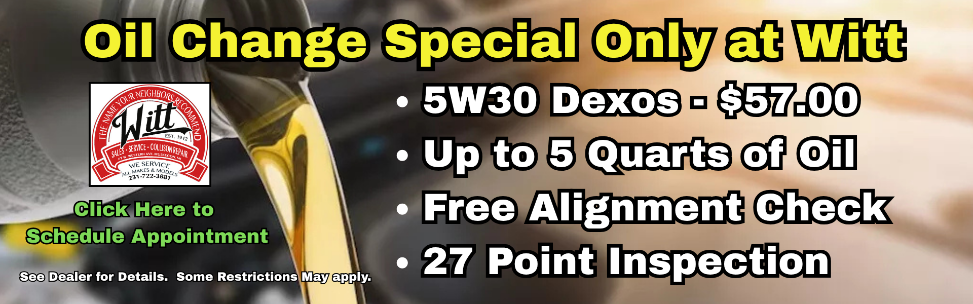 Oil Change Special Only at Witt